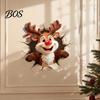 Durable PVC Wall Stickers Christmas Reindeer Decal, 3D Hole Illusion Red Nose Rudolph Sticker, Cute Mural Peel And Stick Waterproof Decor for