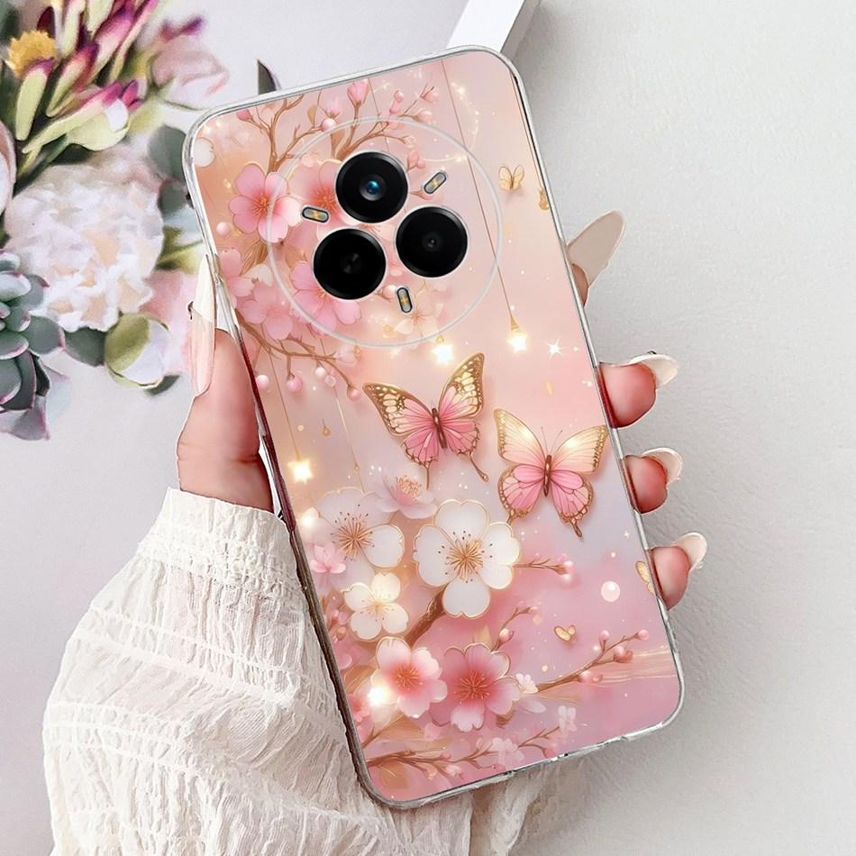 Для Realme 14 Pro 14Pro+ Элегантный чехол для телефона с цветочным принтом и кошкой Для Realme 14 Pro Plus 14Pro 5G Мягкие силиконовые ТПУ чехлы