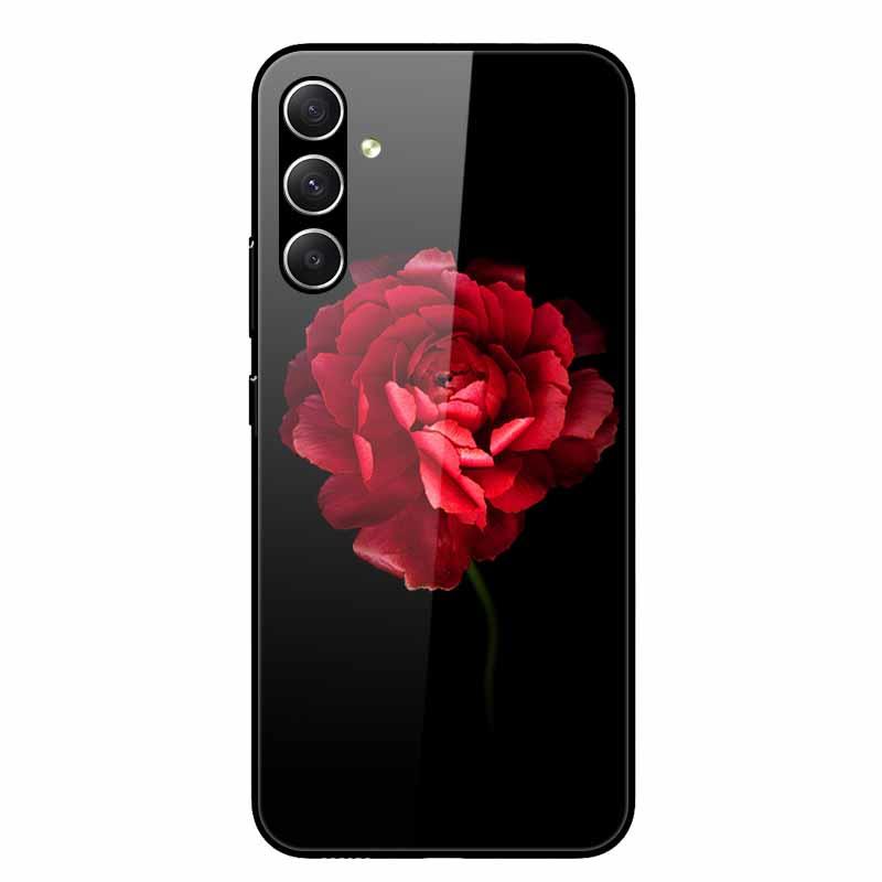 For Galaxy A16 4G 5G Case Flower Printed Tempered Glass Hard Shell Phone Cover for Samsung Galaxy A16 A 16 Bumper Case Shell New