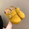 Желтые ретро полутапочки женские осенние новые повседневные для улицы на одной педали ленивые тапочки с закрытым носком