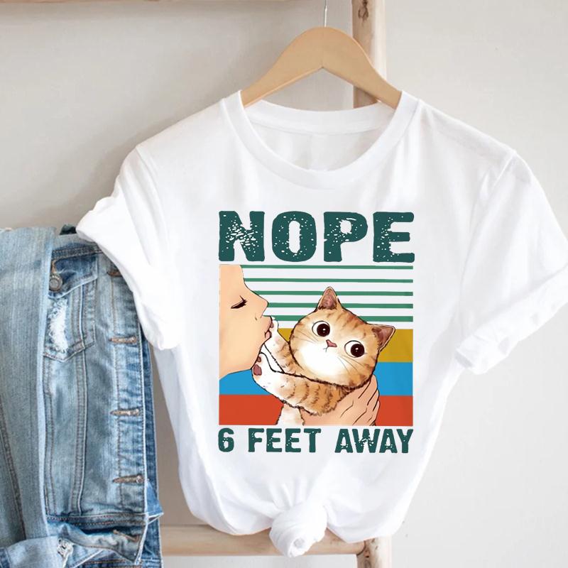 Женская футболка с принтом Love Heartbeat, милый кот, летняя модная футболка с коротким рукавом, женская женская одежда, повседневная футболка с рисунком