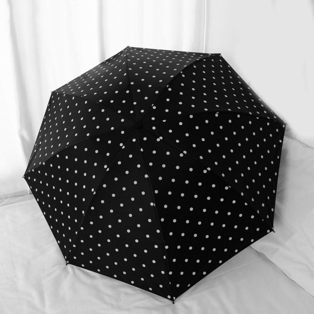 Automatic/Manual Polka Dot Umbrella Black Coated UV Protection Dual Use Umbrella Lightweight Folding Rain Umbrella Summer