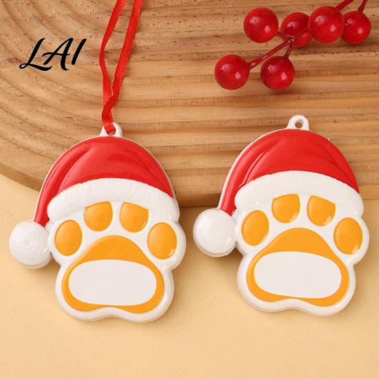 Unique Christmas Gift for Pet Owners Resin Ornament Cute Cat Paw/Bone Shaped Xmas Tree Hanging Decoration Red Riding Hood Holiday Decor with