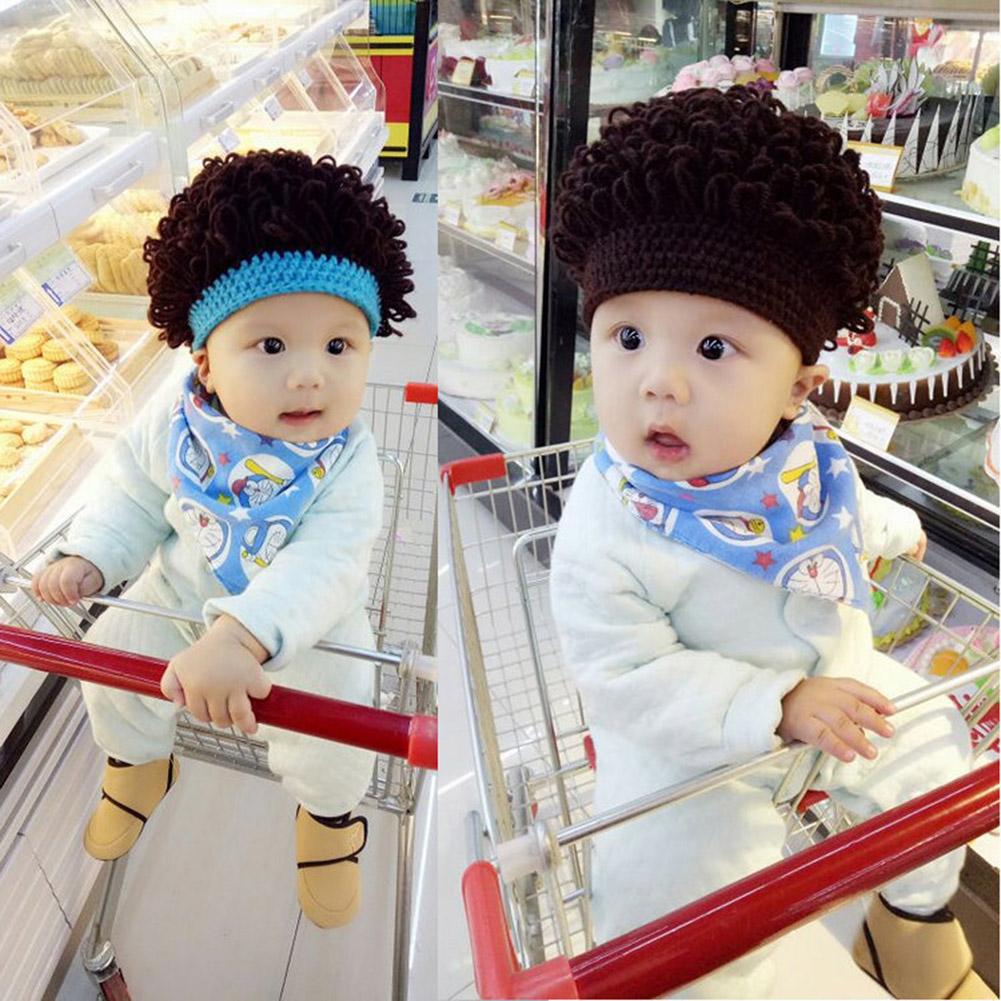 Kids Handmade Knitted Hat For Boys Girls Thickening Cute Wig Hats For Halloween Christmas