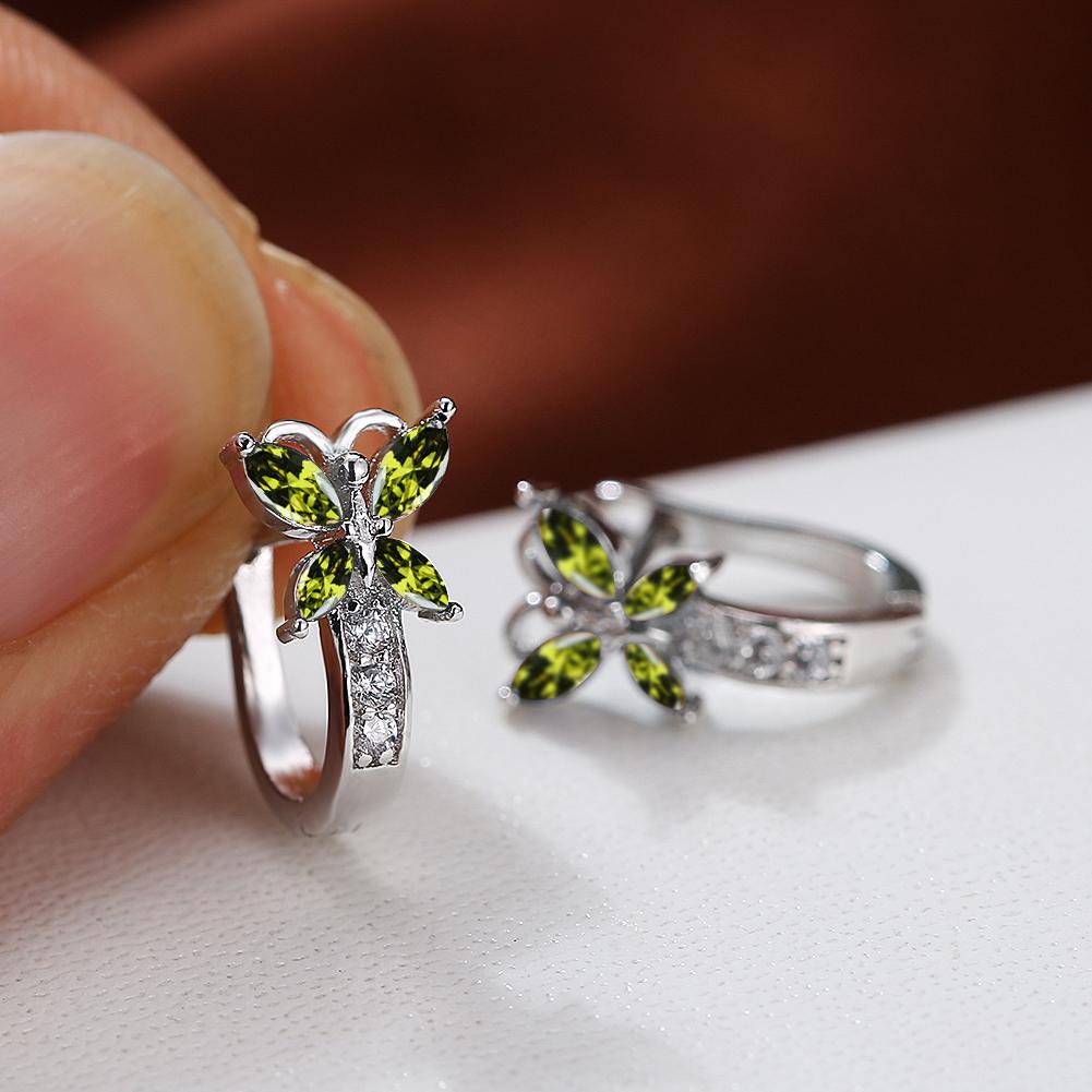 1 пара милых серег-капель серебряного цвета в форме бабочки, серьги-подвески огранки «маркиз», синие, белые, красные, зеленые, с камнями, висячие серьги, ювелирные изделия для свадебной вечеринки