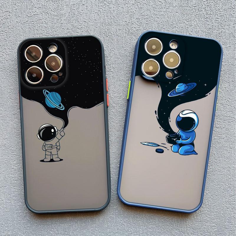 Cute Spaceman Cartoon Spacecraft Phone Case For iPhone 13 11 Pro Max Mini 15 14 12 Pro Max XS XR XS Shockproof Back Cover Bumper