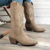 Модные женские ботинки Осень Зима Удобная обувь Высокий толстый каблук Острый носок Женская обувь Сексуальные Модные Вышитые Длинные ботинки
