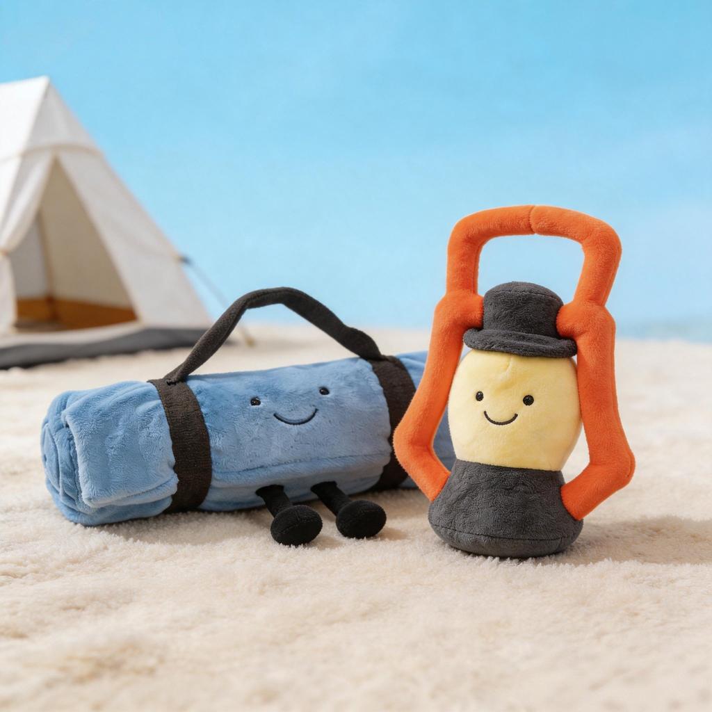 Cute Camping Mat & Lantern Plush Doll Pillow, Kawaii Soft Toy Travel Companion, Novelty Plush Toy Fun Ornament & Kids Gift