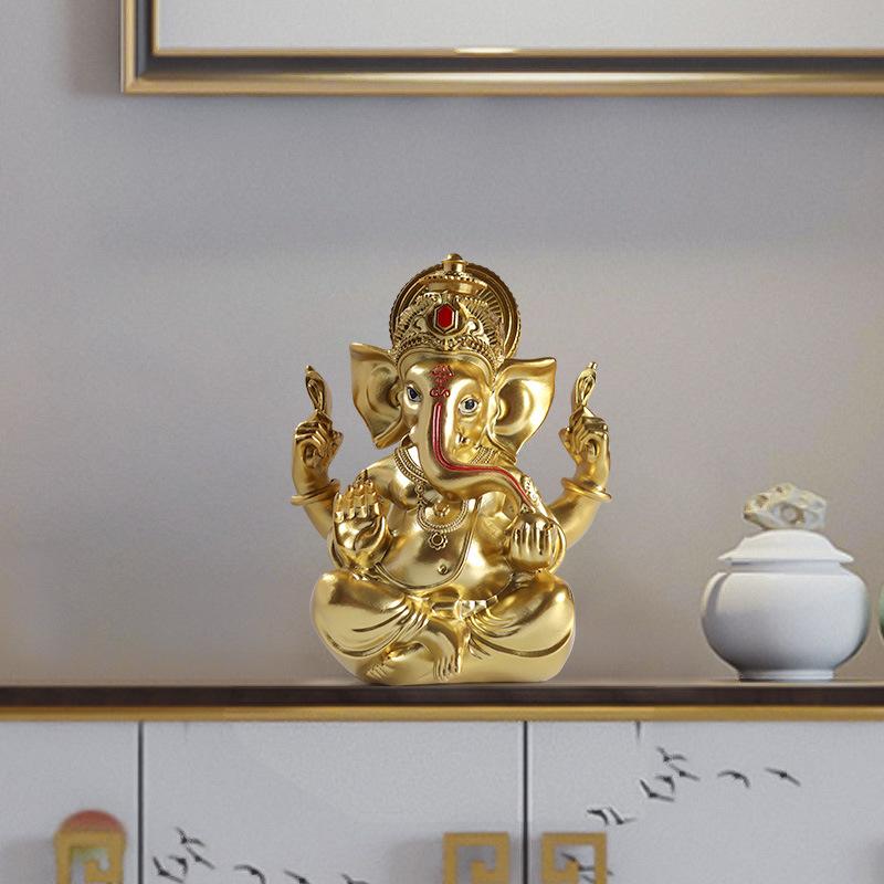 Gold Lord Ganesha Buddha Statue Elephant God Sculptures Ganesh Figurines Indian Religious Crafts Hindu Home Office Desktop Decor