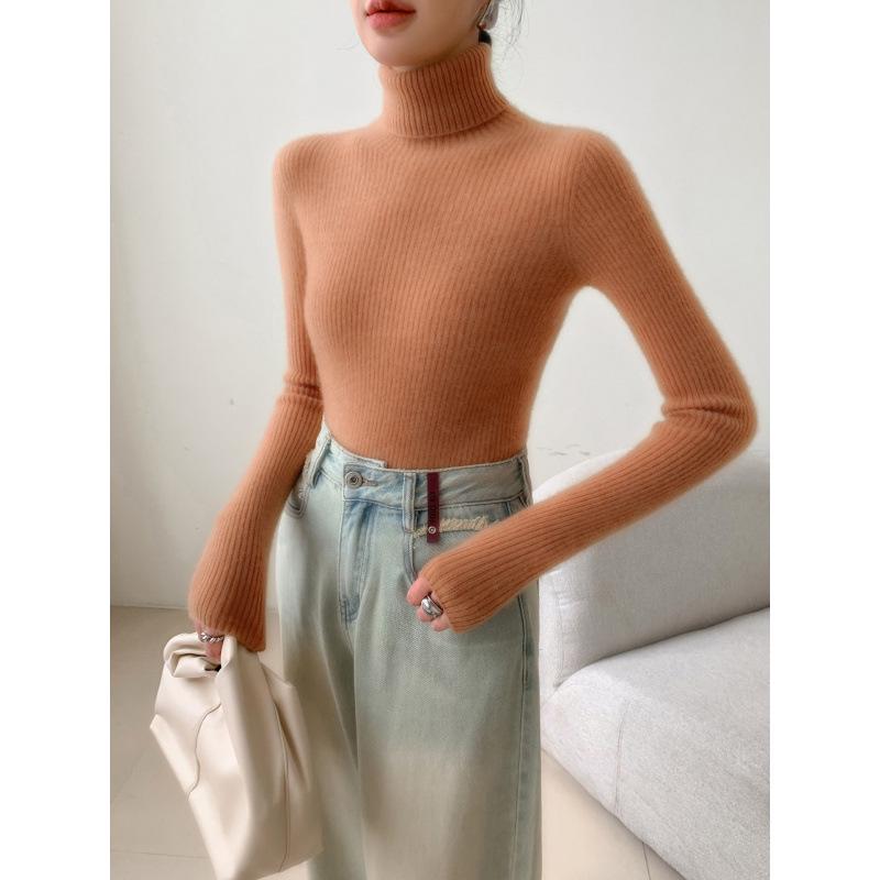 Women's Slim-Fit High-Neck Cashmere Sweater, Solid Color Knit for Layering, 2025 Autumn/Winter Arrival, Flattering Tight-Fit Design.