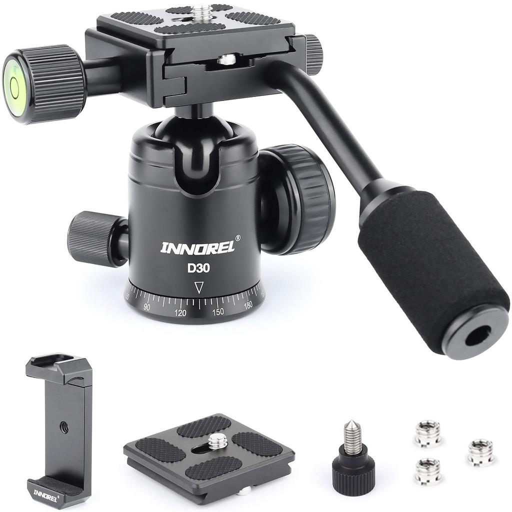 INNOREL Compact Ball Head with 8kg Weight 28mm Diameter Ball CNC Aluminum Alloy Monopod for and Video Two Quick Shoe Mounts Handle, Capacity, Head,