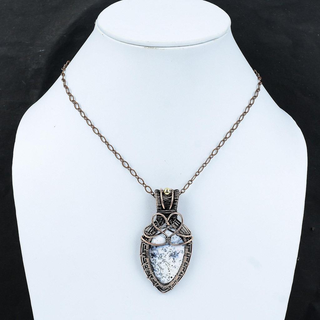 Подвеска из опала с дендритом, медная проволока, обернутая подвеской, драгоценный камень, кулон ручной работы, медная проволока, обернутая ювелирными изделиями, стильный кулон, подарок для матери