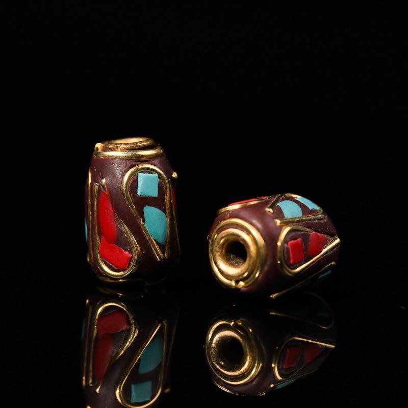 Nepal Six-Syllable Mantra Brass-Inlaid Spacer Beads for DIY Buddhist Rosary