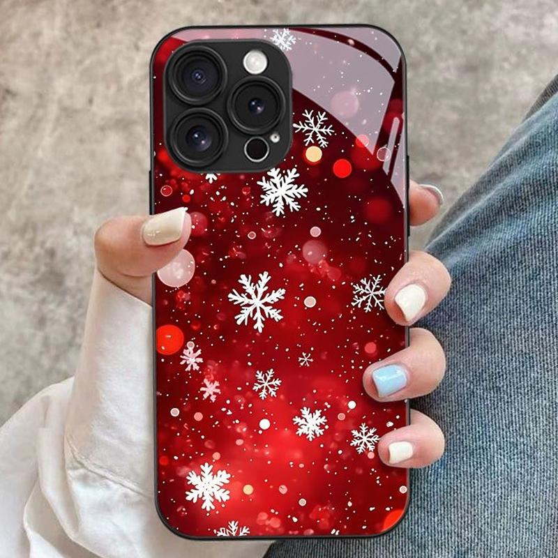 Красный чехол для телефона из закаленного стекла с узором из снежинок для Samsung Galaxy S23 S24 S25 S26 Ultra Plus FE Ударопрочный чехол