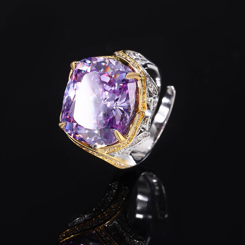 Jewelry Copper Bottom Gold-Plated Simulation Bird'S Nest Cut Fat Square Premium Ring Female 14 * 16