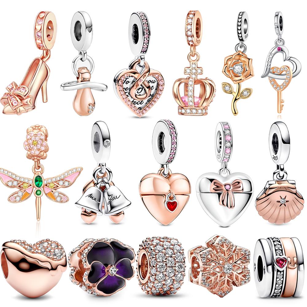 Блестящие круглые бусины-паве из меди цвета розового золота и шарм в виде стрекозы, подходят для оригинального браслета-подвески для девочек, ювелирный подарок