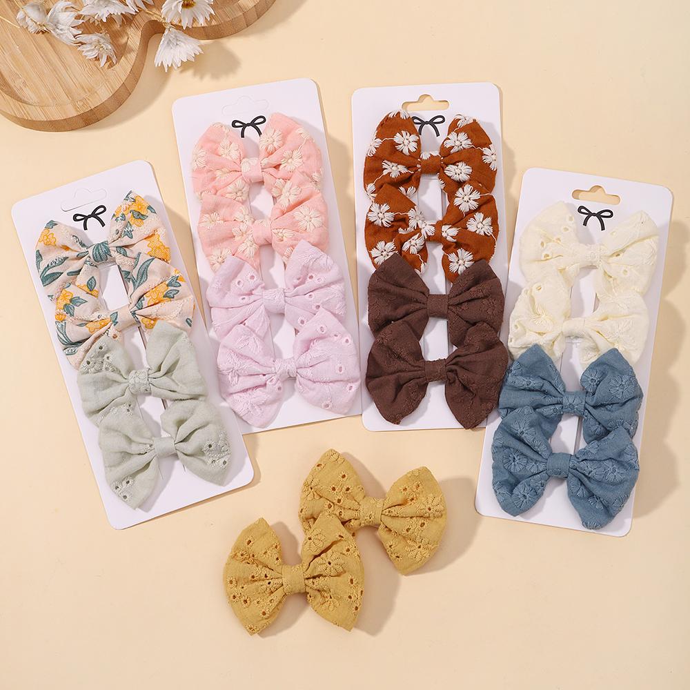 4Pcs/Set Sweet Hair Bows Hair Clip Children Lovely Bowknot Hair Pins for Baby Girls Hair Accessories Print Hollow Hairgripe Gift