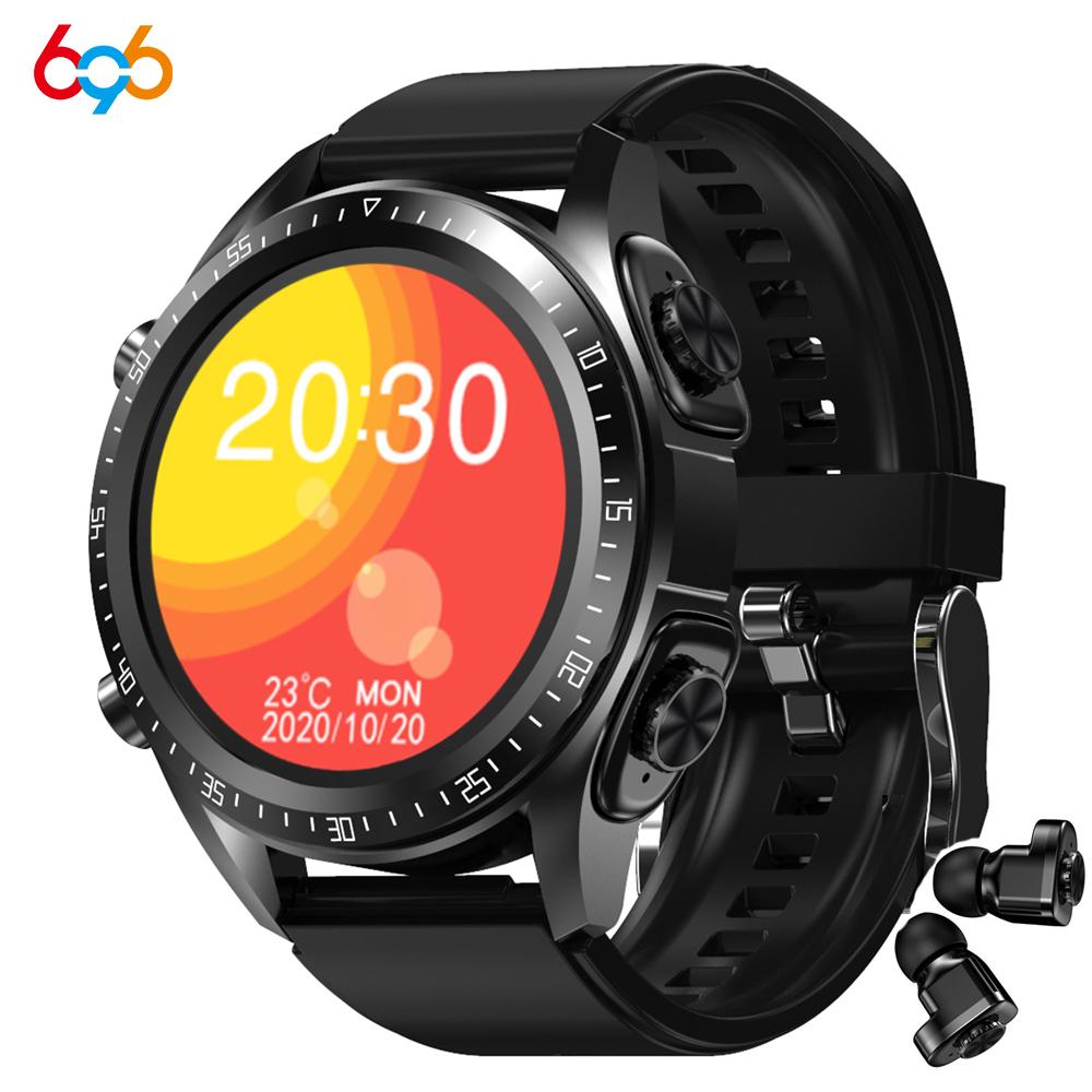 2 в 1 TWS Bluetooth наушники умные часы беспроводные наушники Hifi музыка гарнитура наушники 1,28 дюйма пульсометр спортивные умные часы