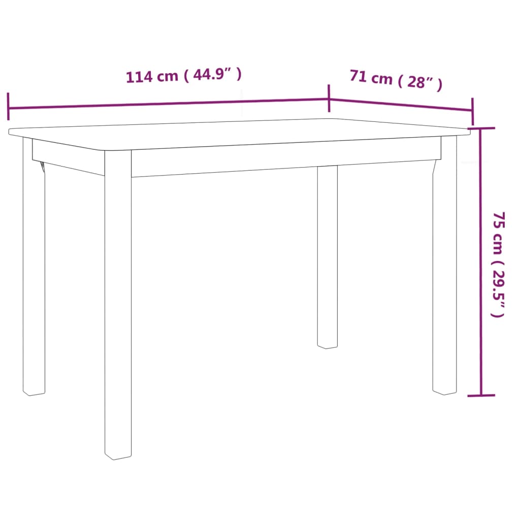 Dining Table White and Brown 114 x 71 x 75 cm Solid Rubberwood