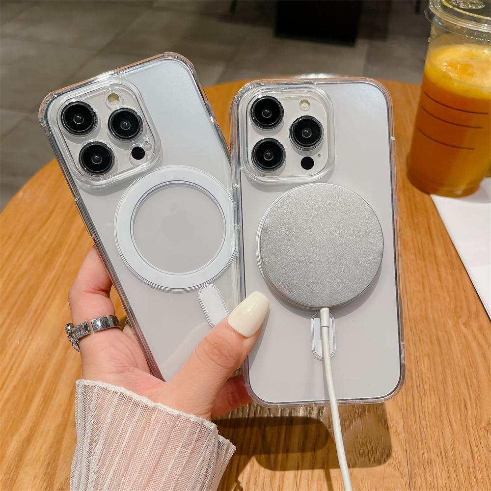 Прозрачный акриловый чехол для iPhone 15 14 13 12 11 Pro Max X XR XS Max 7 8 Plus для Magsafe, магнитная беспроводная зарядка, прозрачная крышка