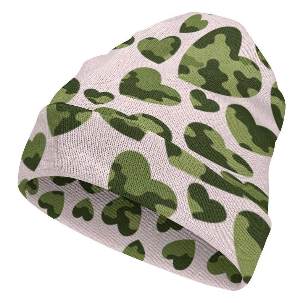 Factory Best Sale Custom Teal Heart Camo Print Cuffed Knit Beanie Men Women Winter Warm Outdoor Skull Cap for Wear