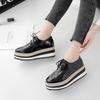 2024 Spring Striped Carved Strap Single Shoe Wedge Waterproof Platform Casual Small Leather Shoes Platform Shoes Women Thick Bottom HZB