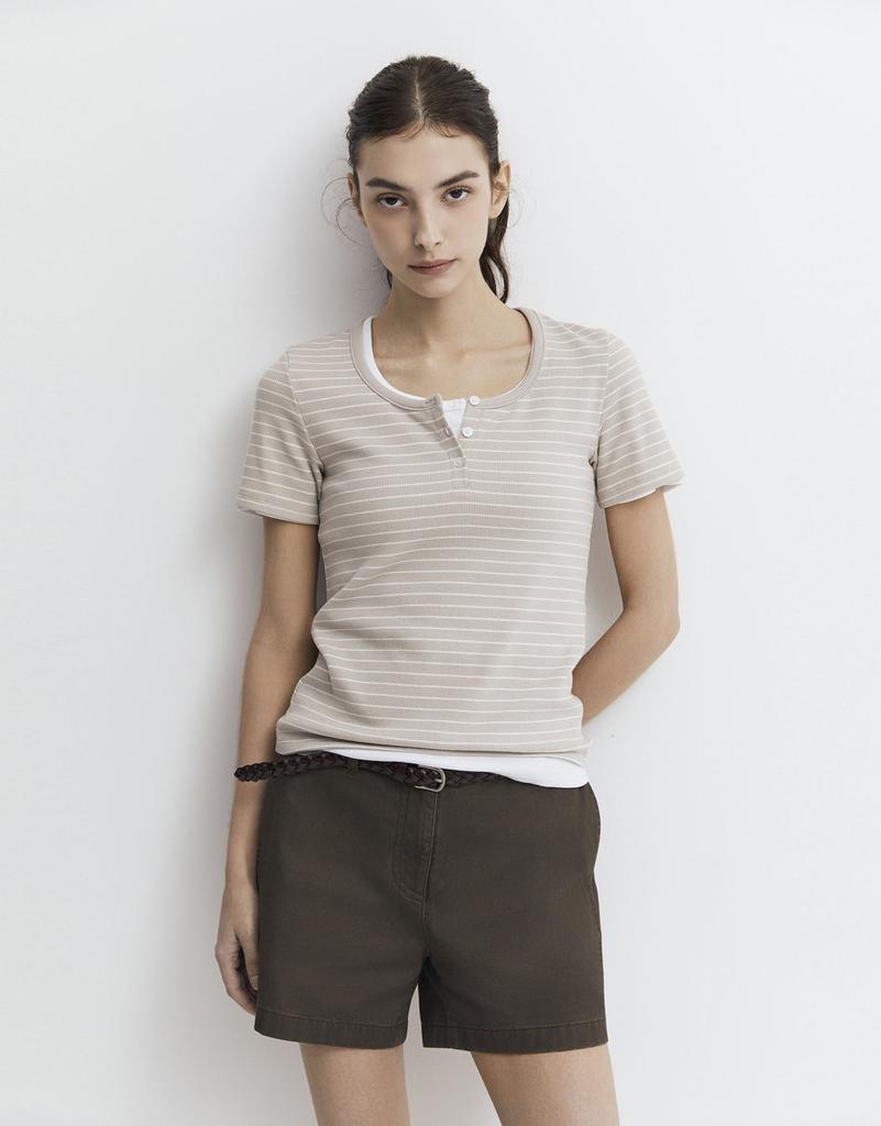 GIORDANO Футболка с коротким рукавом и рубчатым воротником- Henley 326525 [6 Цветов]