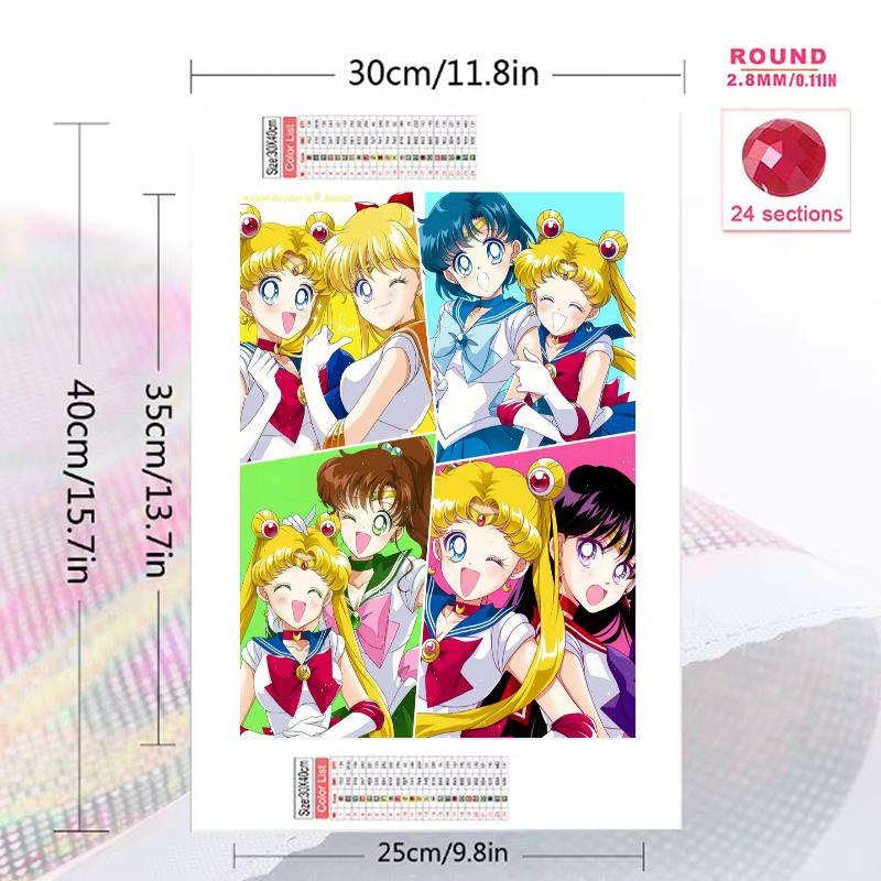Sailor Moon Color Collage Pattern 3pcs 100% Round Full Drill 5D DIY Diamond Painting Embroidery Cross Stitch Rhinestone Décor