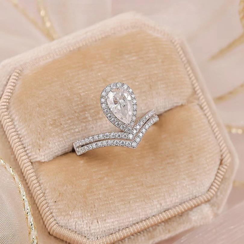 Teardrop Crown Ring Women's 1ct Moissanite PT950 Platinum - Teardrop coronation design, 1ct sparkle, daily elegant jewelry