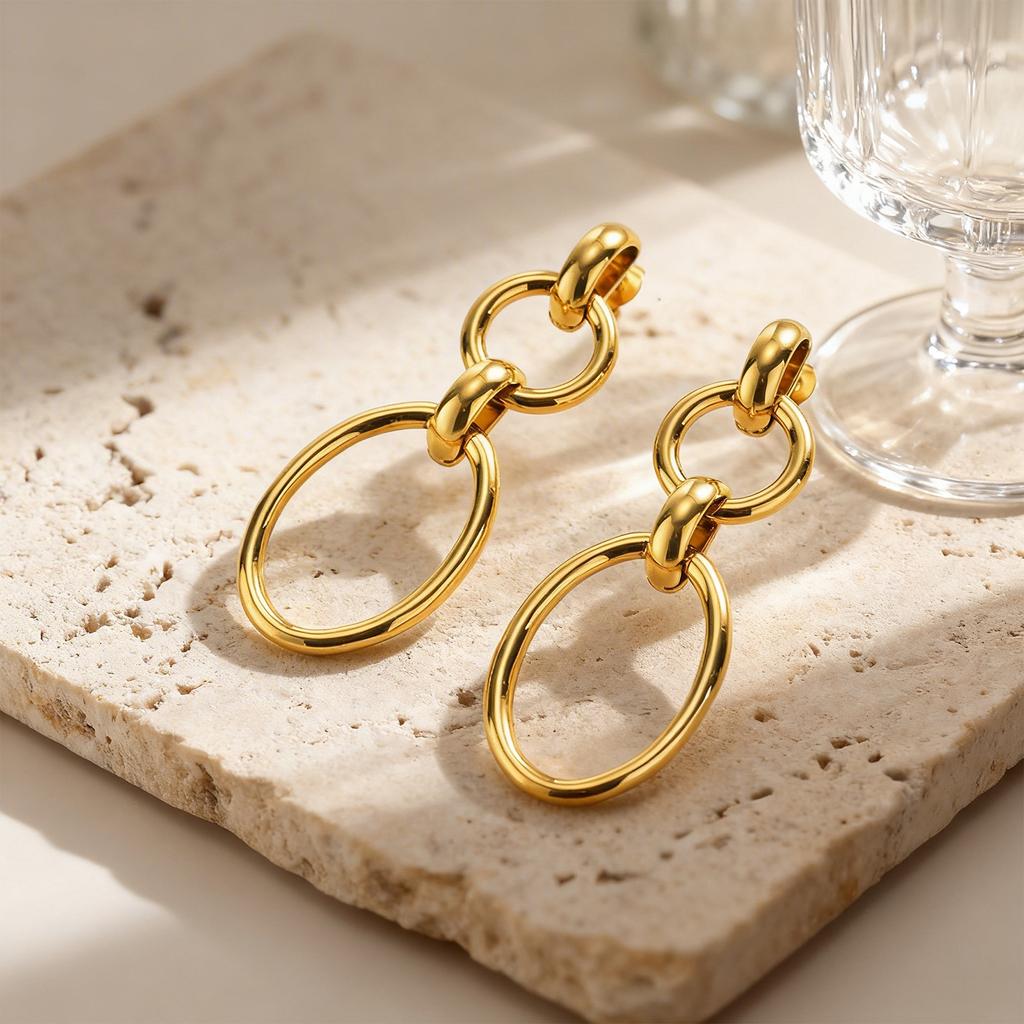 Vnox 18K Gold Plated Irregular Textured Pendant Earrings Multi Layered Minimalist Circular Earrings for Everyday & Party Jewelry