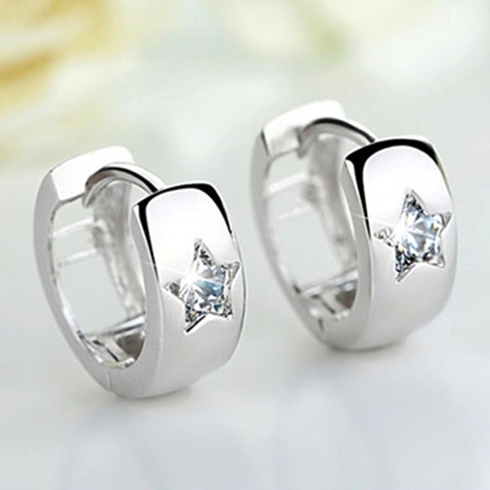 Xiaomi Huitan Trendy Small Circle Hoop Earrings with Star Cubic Zirconia Crystal Silver Color Fancy Earrings for Women Wedding Jewelry