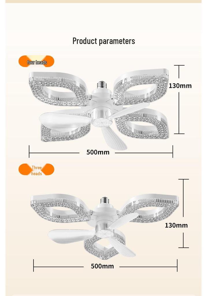 Flower-Shaped Crystal Ceiling Fan Light with High Wind Power and Integrated Pendant