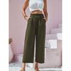 Women's Summer High-waisted Straight Casual Pants Solid Color Cotton and Linen Nine-minute Pants