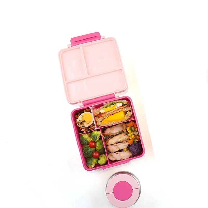 Plastic Lunch Box with Stainless Steel Soup Bowl Leak-Proof Microwave Oven Heating Bento Box Picnic School Office Food Container