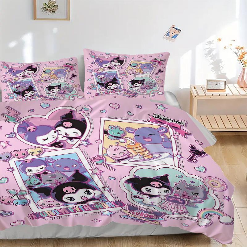 3pcs Kuromi's Printed Bedding Set, Soft and Comfortable Quilt Cover for Bedroom, Guest Room ( Not Included).H070