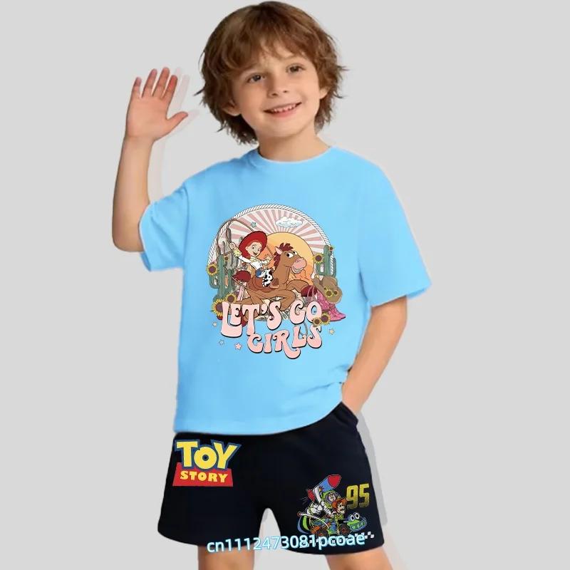 boys sports shirt casual top summer Tshirt Toy Story cartoon print childrens pure cotton shortsleeved short pants set for