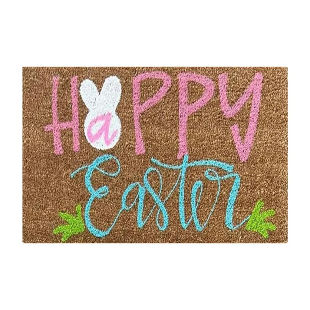 Happy Easter Welcome Doormat, Non- Fiber Carpet, Fun Easter Bunny Doormat