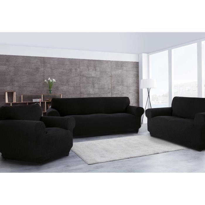 Housse de canapé - Noname - Ensemble 3 places, 2 places et fauteuil - Noir - Extensible - Lavable