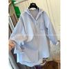 Extra Large 55.5kg Lazy Striped Hooded Sunscreen Shirt Women's Summer Thin Loose Casual Versatile Top