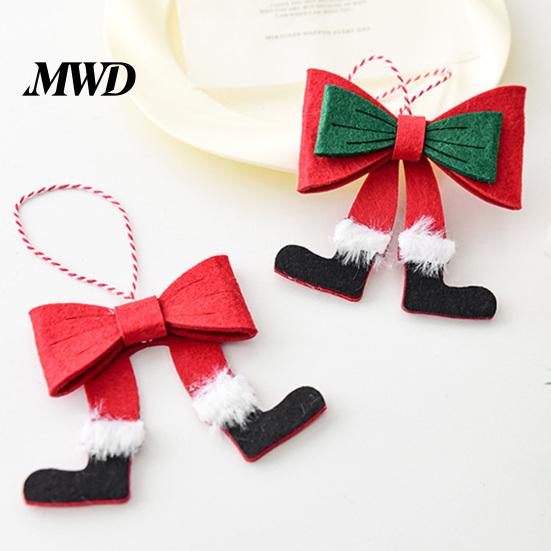 Indoor Tree Hanging Decor Christmas Bow Ornament, Red Green Boot Bowknot Pendant, Xmas Festive Window Handle Felt Decoration for Holiday Home
