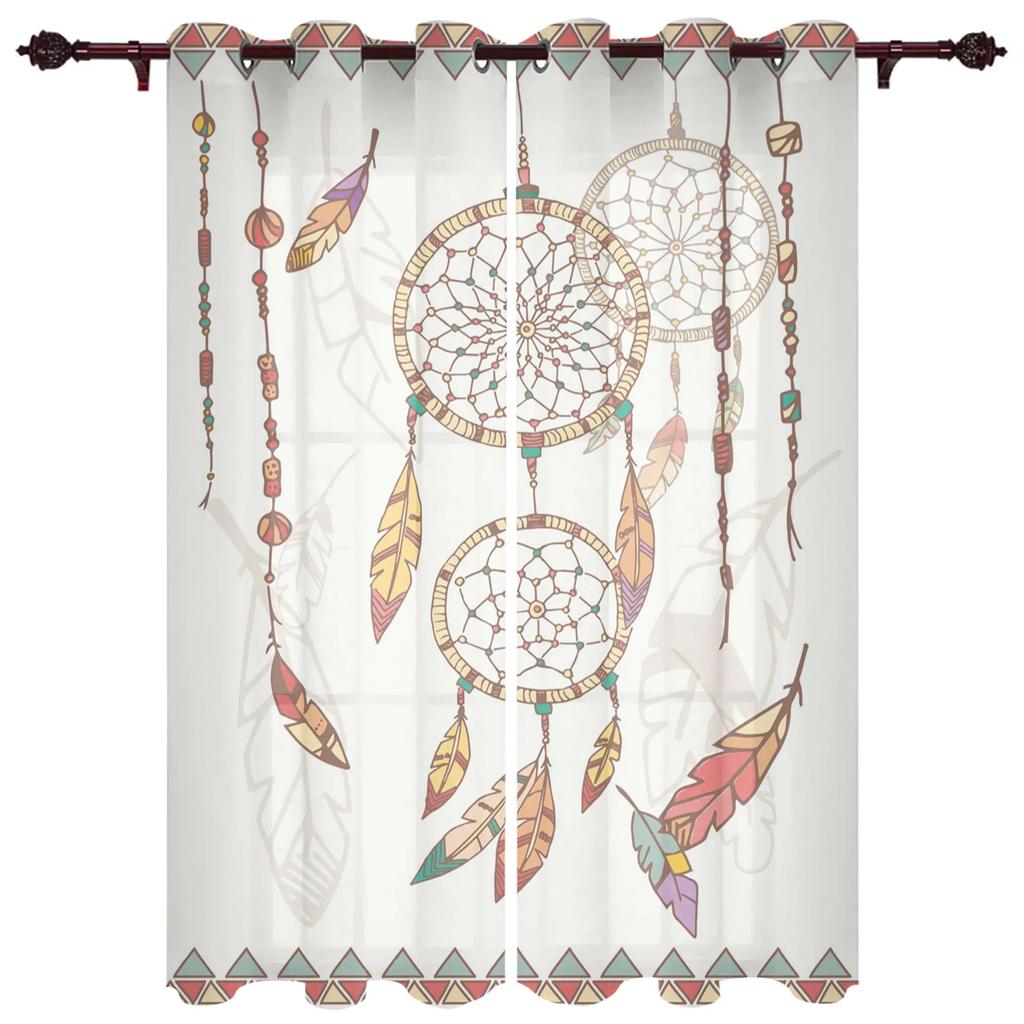 Бохо Ловец снов Акварельный узор с перьями Современные шторы для гостиной, кухни, шторы, жалюзи, портьеры, 2 панели