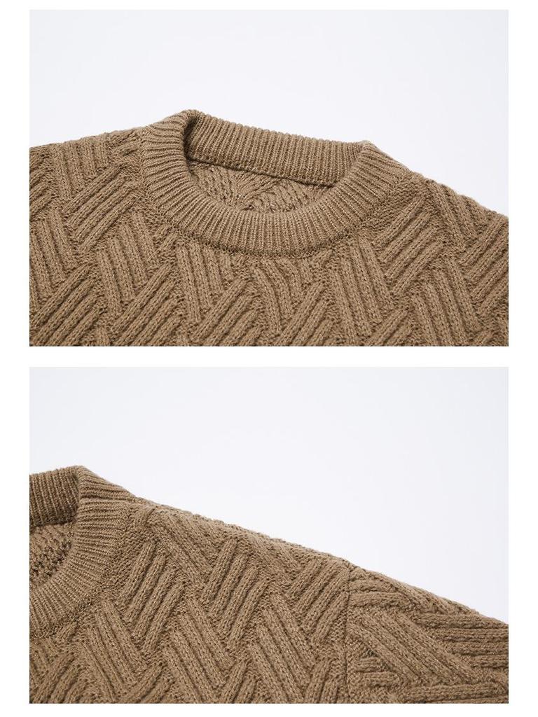 2025 Autumn/Winter Men's Round Neck Trendy Cable Knit Sweater Jacket