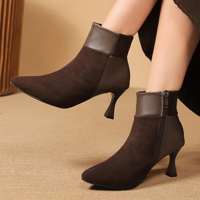 Pointed Toe Women Ankle Boots High Heels Suede Shoes Designer Sexy Chelsea Boots Trend Winter Fashion Pumps Botas De Mujer
