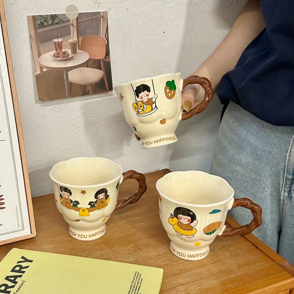 Мультяшная пара мальчиков и девочек, керамическая кружка, сувенирная чашка с высокой ножкой, подарок на день рождения друзьям, лучшим друзьям, сестрам