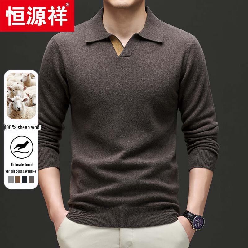 Hengyuanxiang Men's 100% Wool Thick Knit Polo Sweater 78826