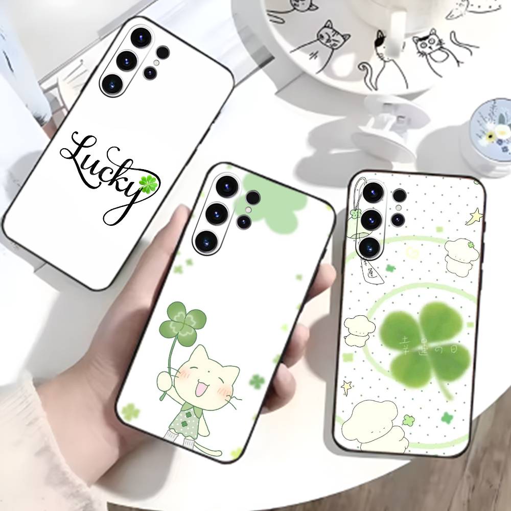 2026-Чехол для телефона с четырехлистником для Samsung S26,S25,S24,S23,S22,S21,S20,Plus,Fe,Lite,Другие Черный Чехол