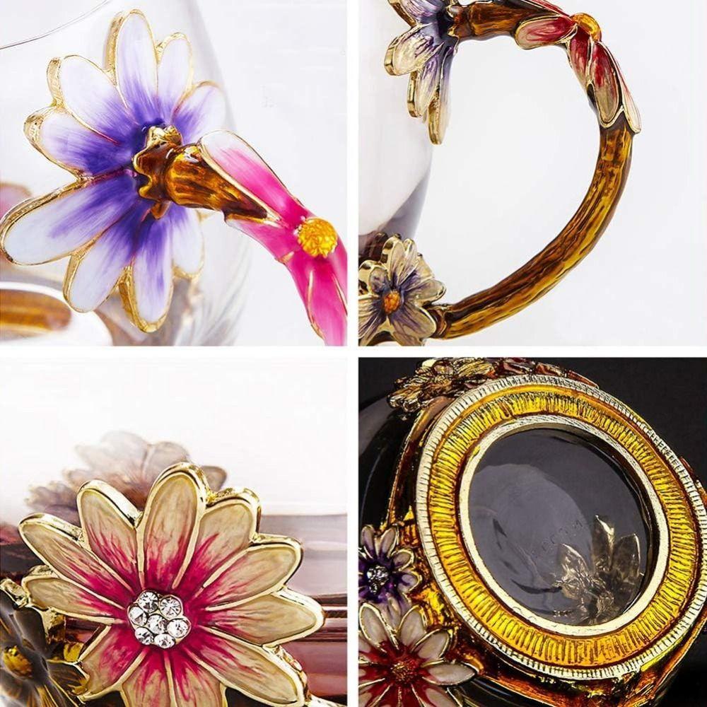 Эмалированный цветок чайная чашка набор тарелок элегантный цветок чайная чашка набор необычные стеклянные кофейные кружки подарок маме