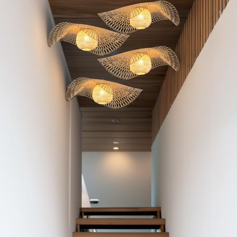 1Pcs Hand Woven Bamboo Pendant Lights Southeast Asia Dia 35cm Rattan Wicker Chandelier Dining Rroom Bamboo Art Lamp