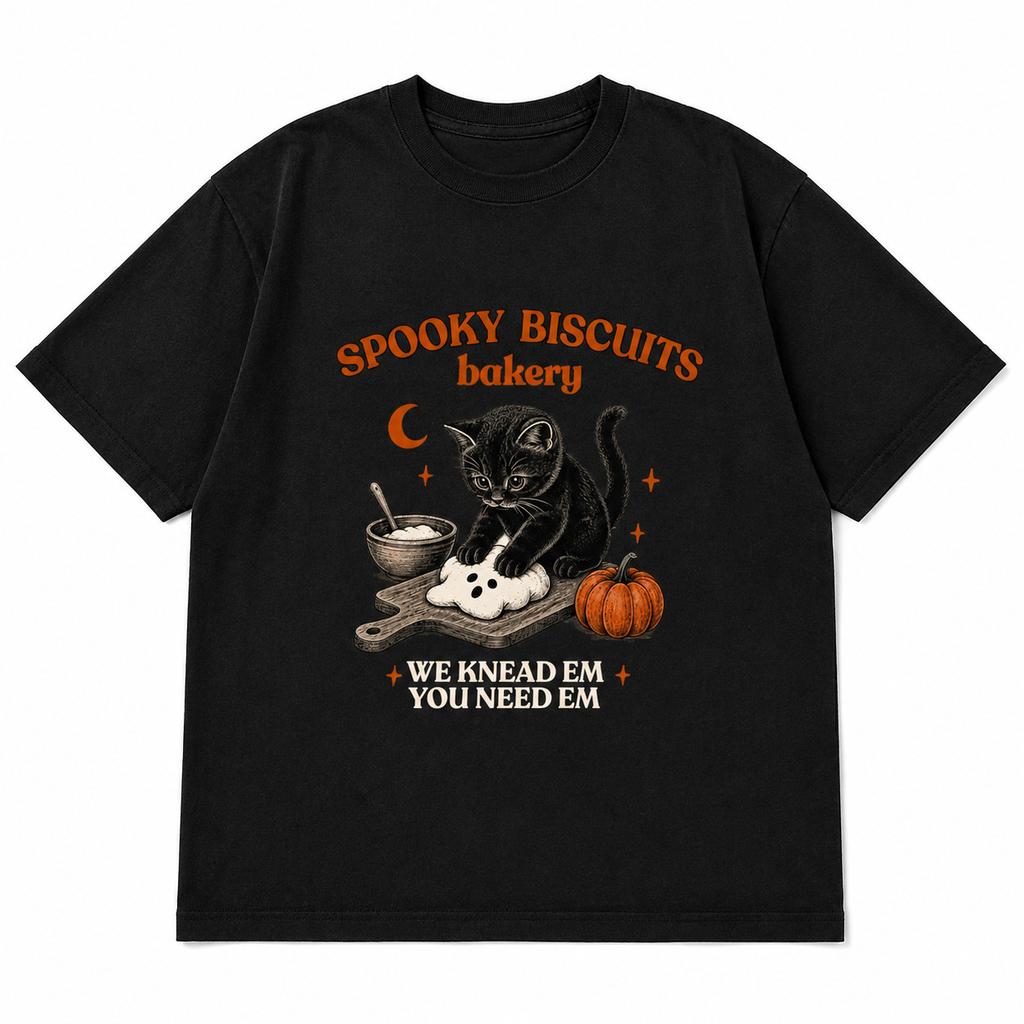 Kitty Biscuits Halloween Cat Shirt Spooky Season Black Cat Pumpkin Tee