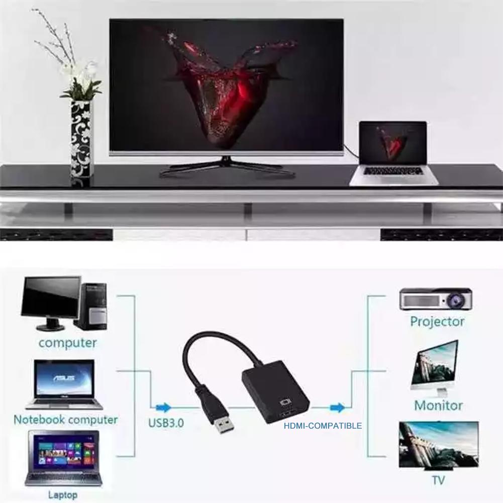 USB 2.0 to Compatible Converter Graphic Adapter HD 1080P Adapter Card Projector HDTV Video E1F3